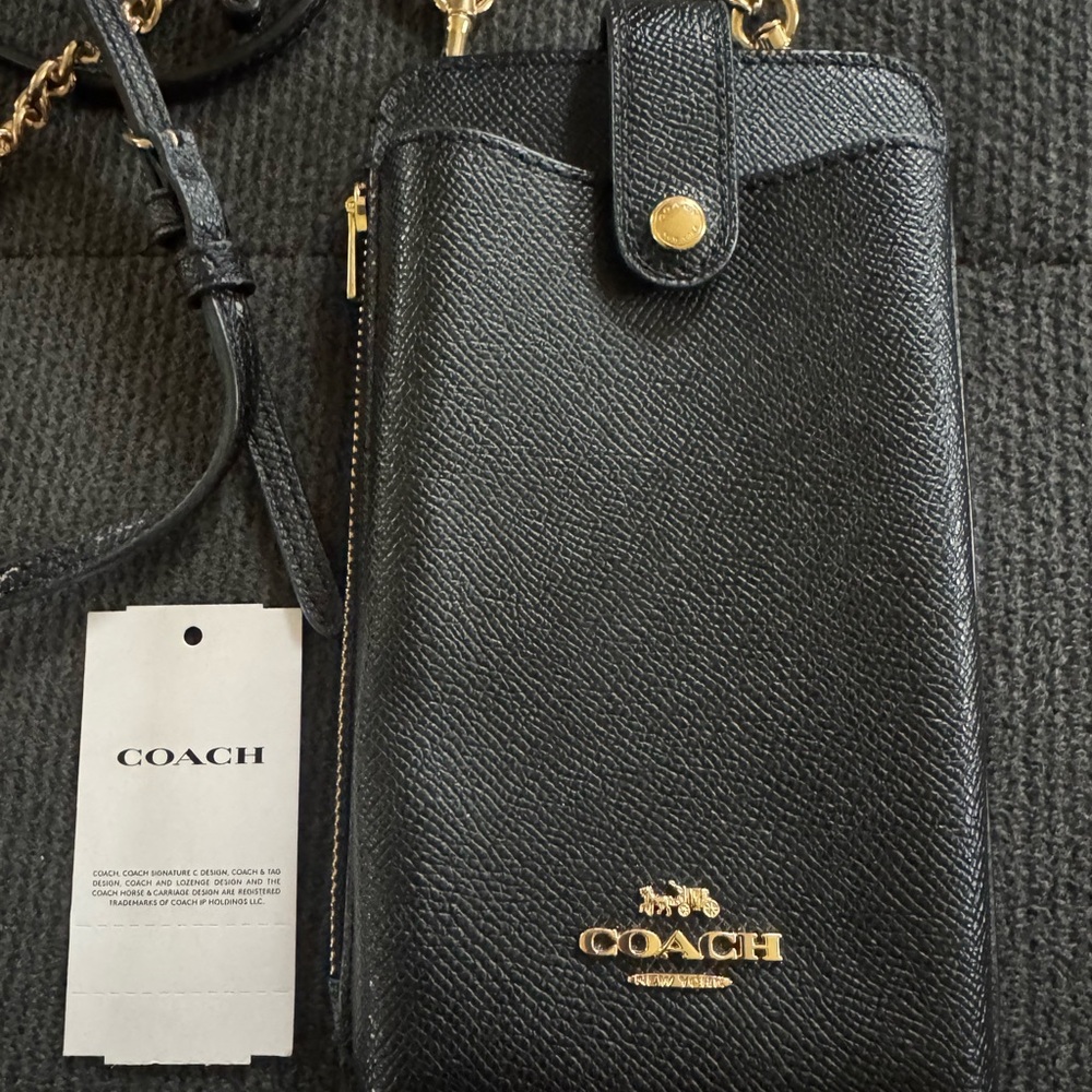 Coach Black Leather Crossbody with Gold Details